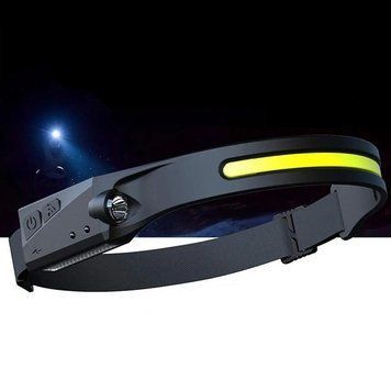 Легкий налобний ліхтар LED+COB з датчиком руху та червоним світлом (чорний) 54012361 фото