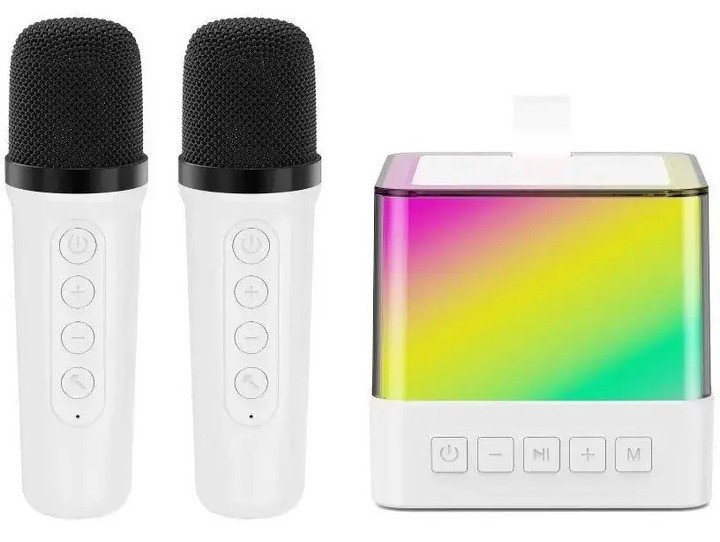 Портативная Bluetooth колонка K18 с LED подсветкой 2 микрофона белый G6322 фото