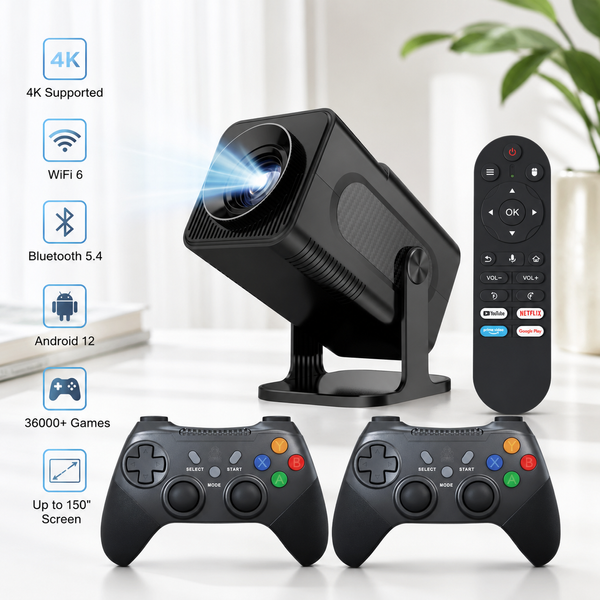 Професійний смарт-проектор 36000 ігор / Домашній кінотеатр HCS350 pro AND HA-196 / Смарт-проектор + Wi-Fi 5G, Bluetooth, HDMI, Android 12+ 2 геймпади 2055871 фото