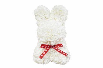 Зайчик из 3D роз в подарочной коробке KR-21 17/17/25см Белый M17487/1 фото